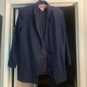 Navy Linen Blend Blazer: Open Edit
